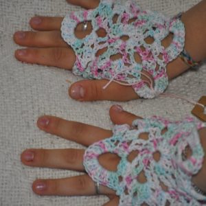 Gants de mariage bleu blanc rose en coton