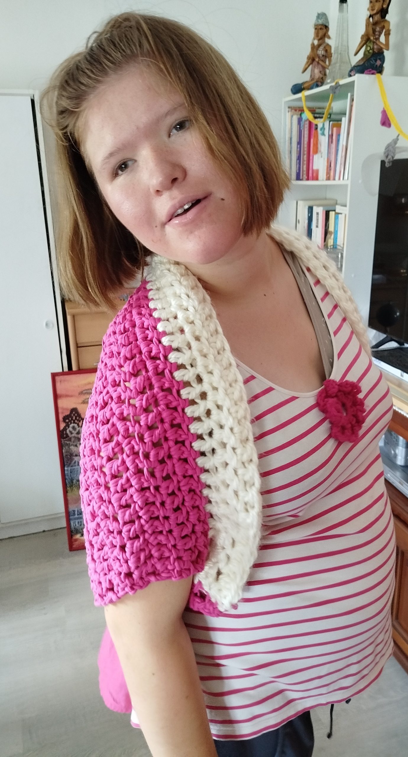 Gilet rose et crème taille 42/44