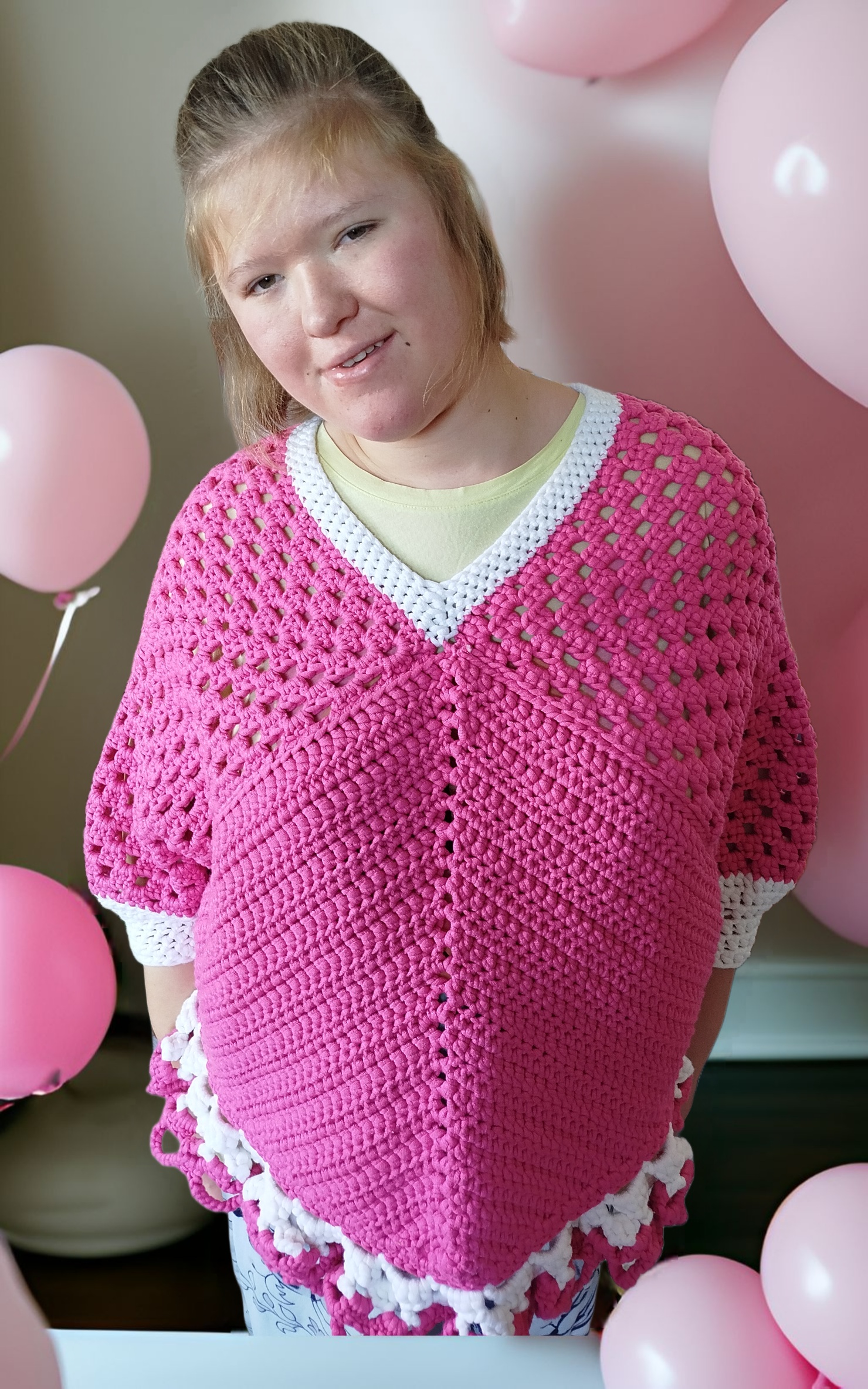 Pull rose et blanc épais synthétique