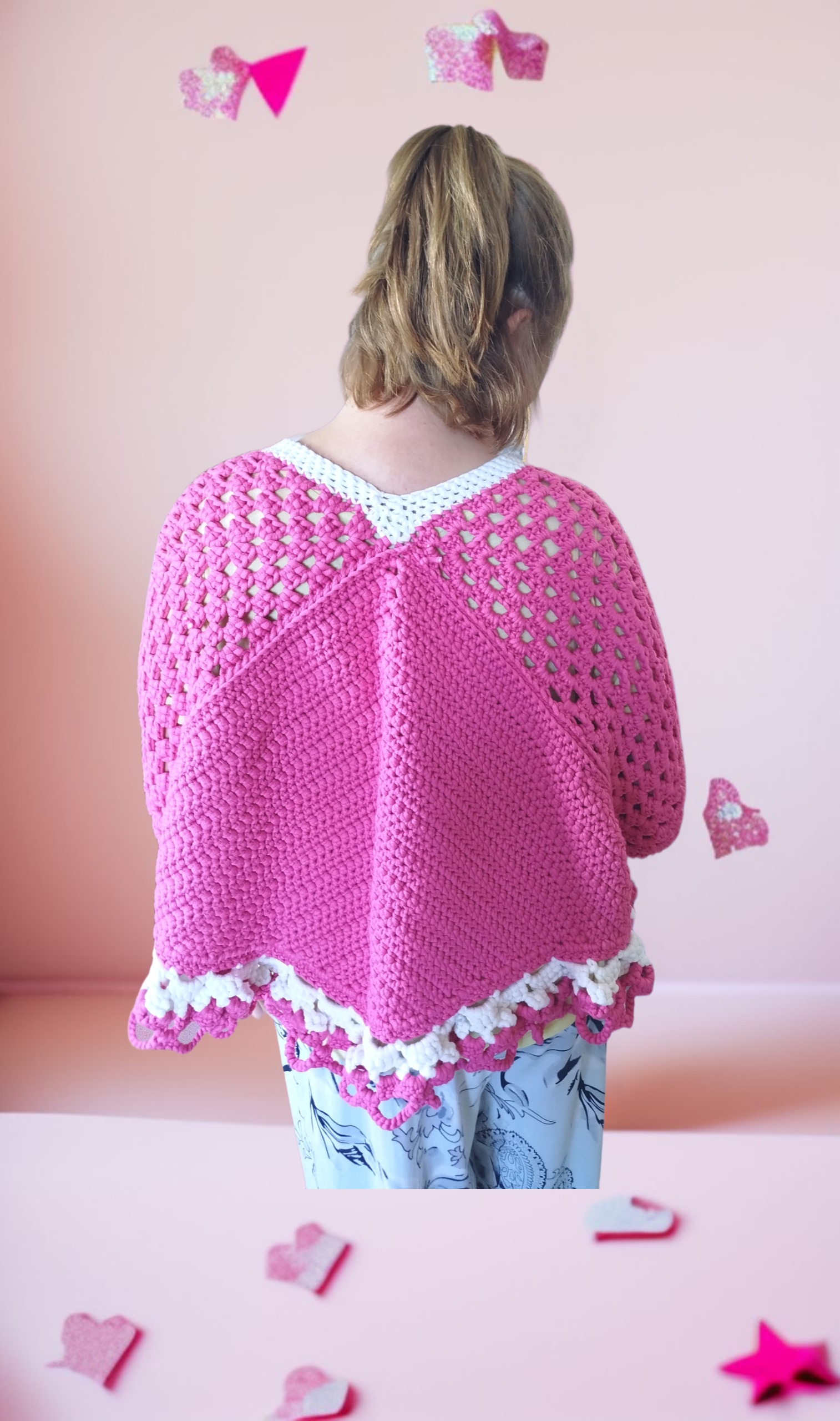 Pull rose et blanc épais synthétique – Image 2